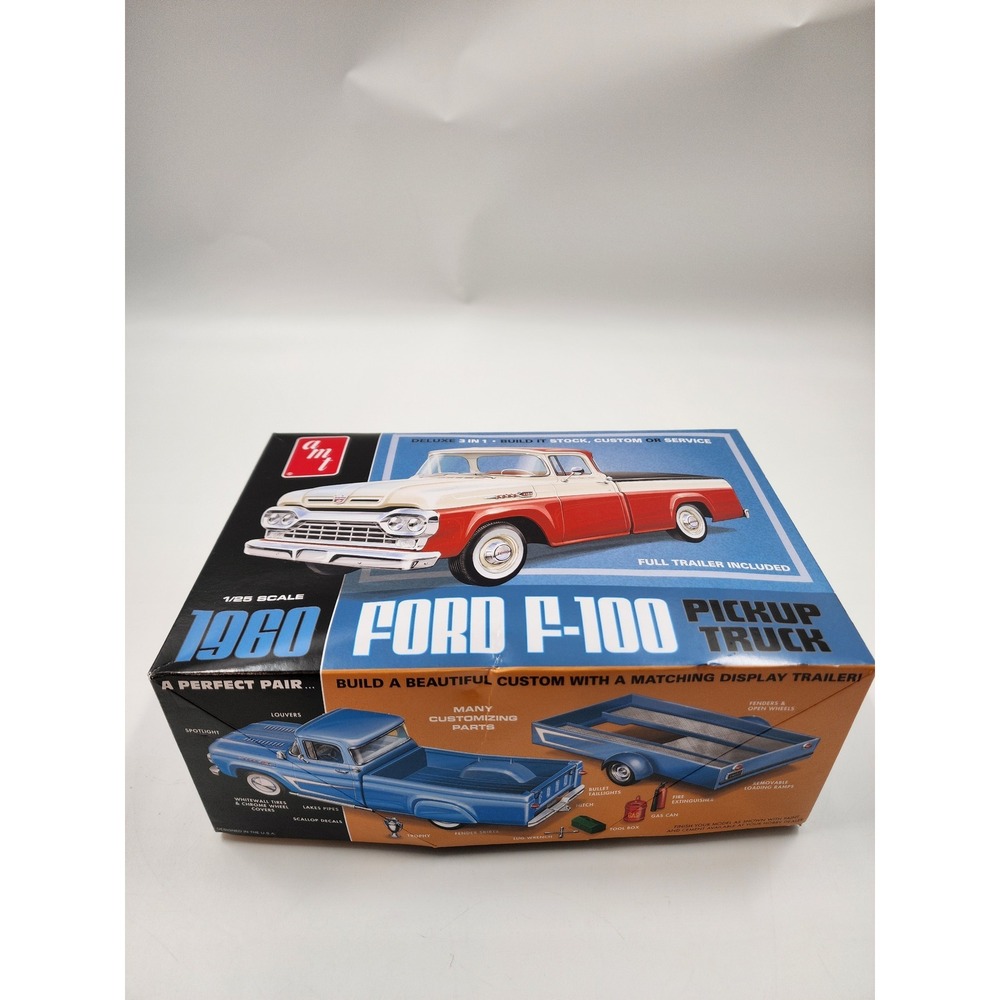 AMT 1960 Ford F-100 Pickup Truck 1/25 Scale Model Kit 3-in-1 Trailer AMT1407
